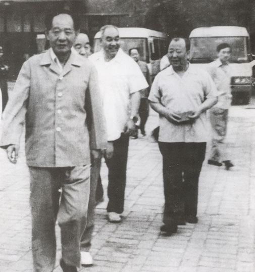 1985年6月在陕西蒲城（左为胡耀邦，右为时任陕西省委书记的白纪年，中为时任陕西省省长李庆伟）